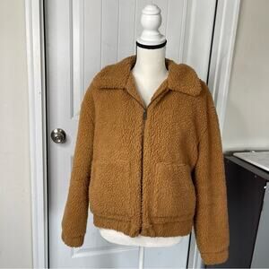 Bagatelle NEW faux‎ shearling fuzzy teddy bear brown camel coat size medium